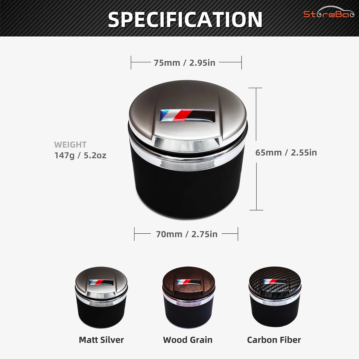 Cenicero de Coche para BMW Serie 1/3/5/7 y X1/X3/X5/X6, con Luz LED y Tapa, Desmontable y Portátil (Fibra de carbon)
