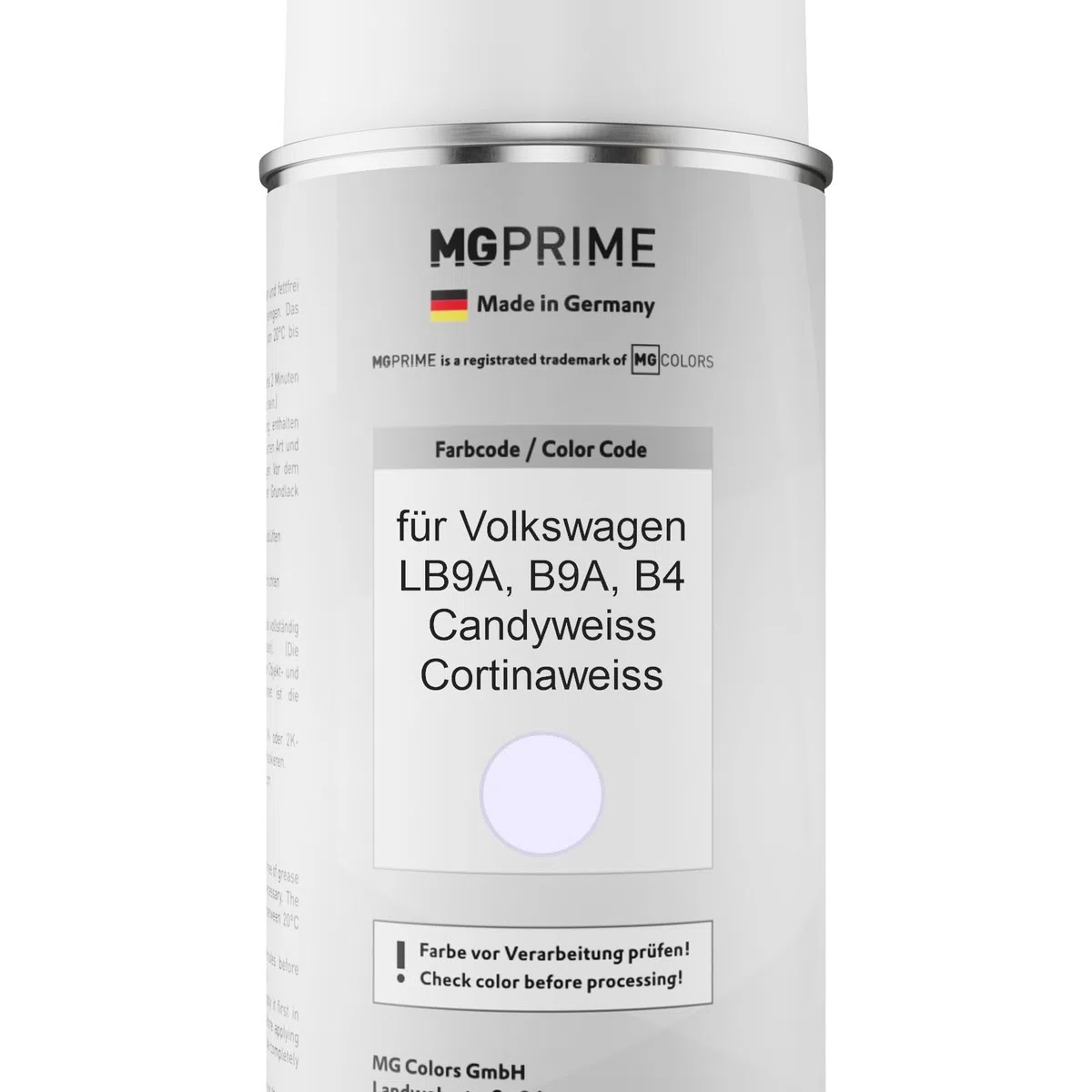 MG PRIME Pintura automotriz Set de aerosoles para Volkswagen VW LB9A / B9A / B4 Candyweiss/Branco Cristal Pintura base pintura transparente, bote de spray de 400 ml