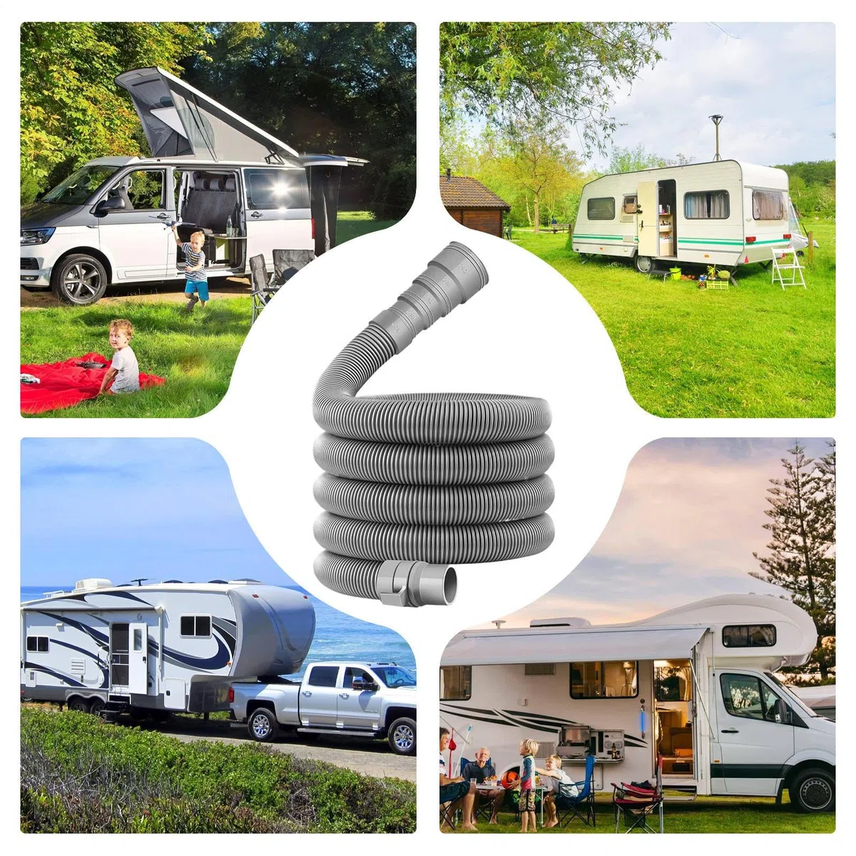 Manguera de residuos para autocaravana, extensible para tubo de drenaje, manguera de alcantarillado ajustable para caravana con 2 m, 6 m, 10 m, kit de conexión rápida a prueba de fugas, almacenamiento