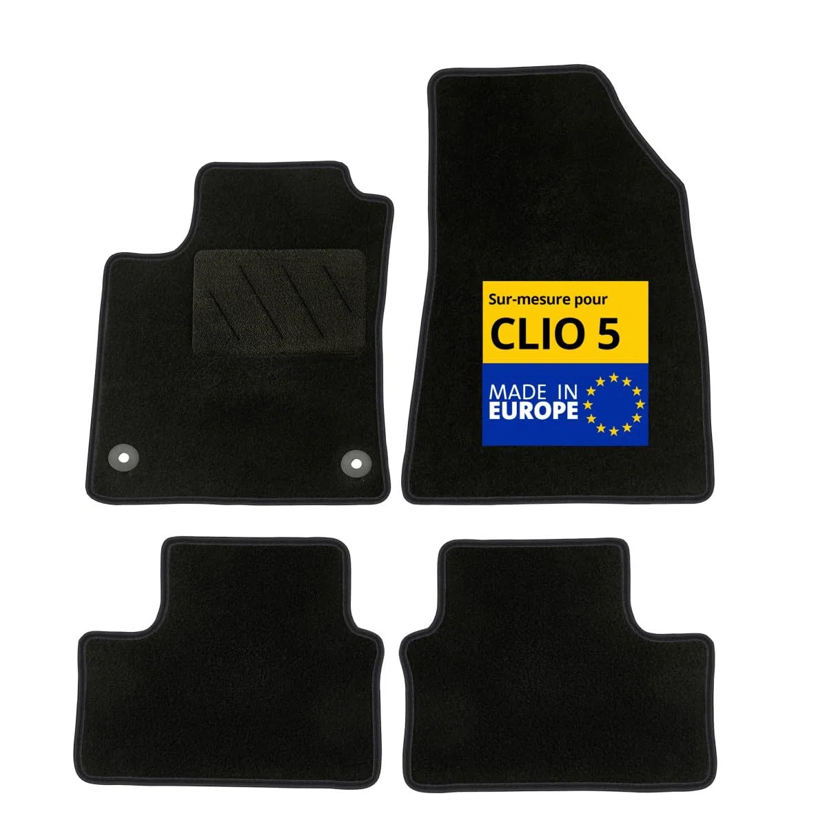 DBS - Alfombrillas para Coche - A Medida para Clio 5 - con Clips - Alfombrillas Antideslizantes para Coche - 4 Piezas