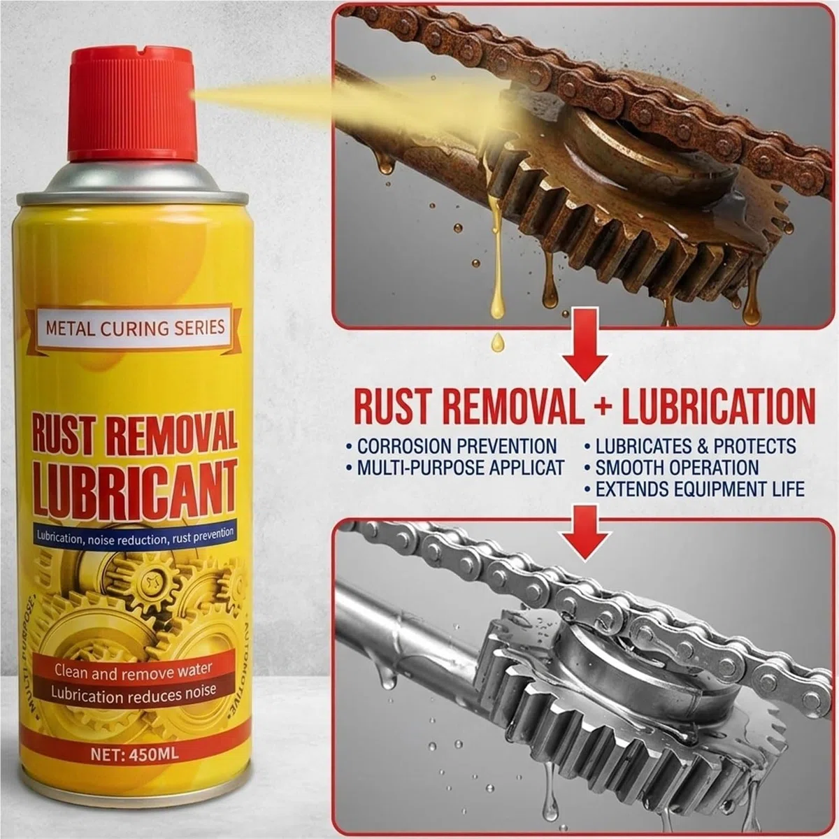 Lubricante antioxidante y Spray eliminador de óxido acción rápida for eliminación tamaño Extra Grande for Metales, vehículos, Herramientas, Cadenas, Pernos bisagras para Metales