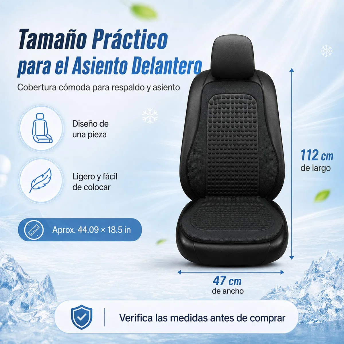 Genérico Respaldo para Asiento de Auto Refrescante, Funda para Asientos de Auto Transpirable de Seda Fría,Fundas para Asientos de Automóvil para Coche Camión SUV (Negro)