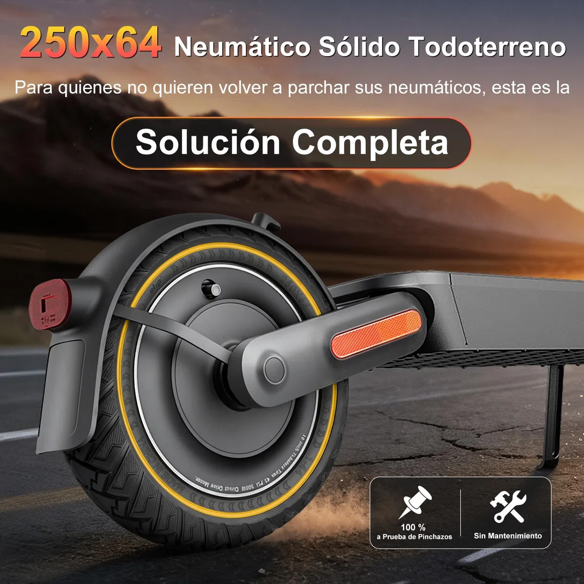 Neumáticos completos de 250 x 64 para Xiaomi 4 Ultra, Navee S65, Navee S65C Scooter Eléctrico 250 x 64 Offroad neumáticos sólidos neumáticos de goma maciza de 10 pulgadas, neumáticos de
