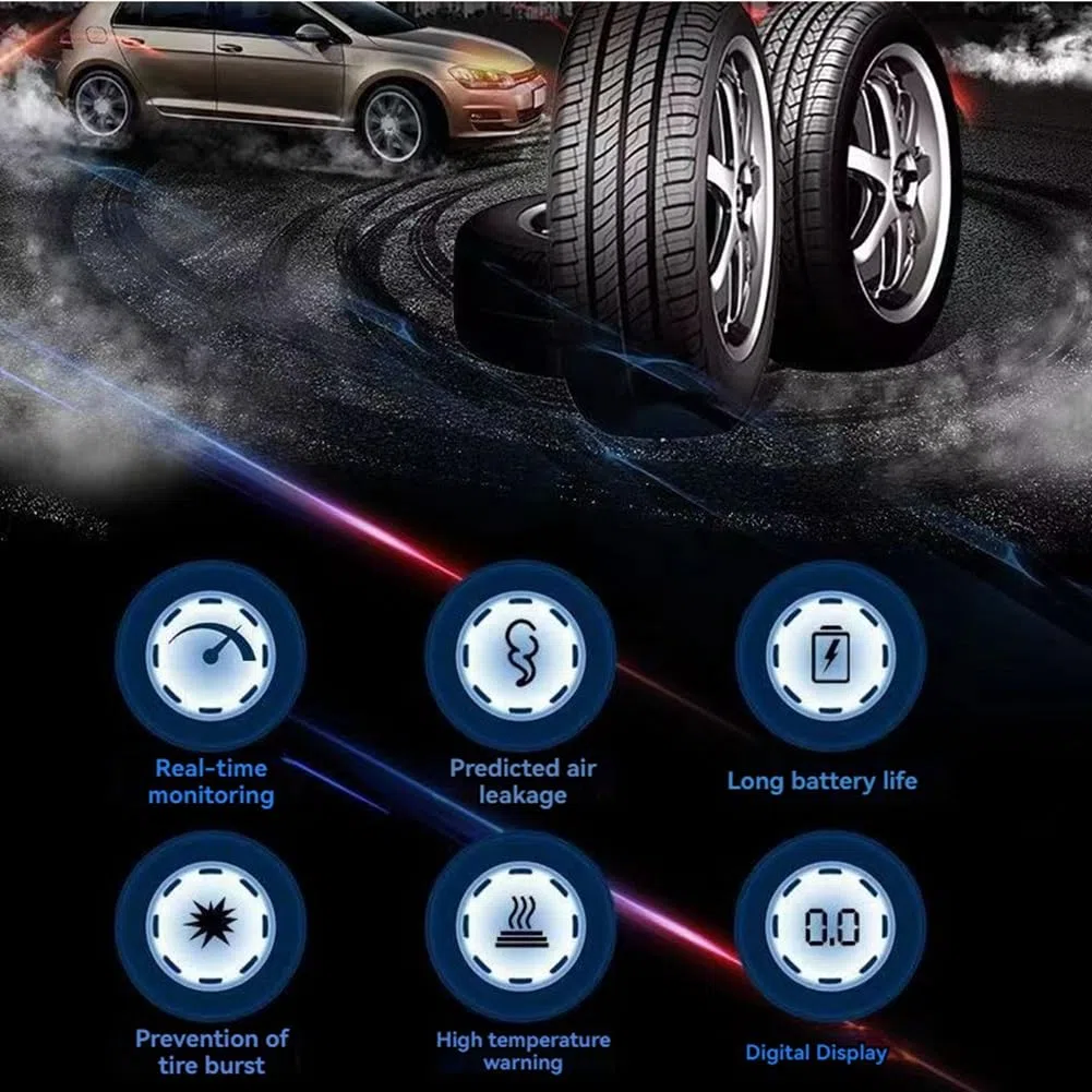 de Monitoreo de Presión de Neumáticos TPMS Inalámbrico Inteligente con USB y Android de 5 V para Navegación, Radio de Automóvil, Pantalla de Alarma Externa