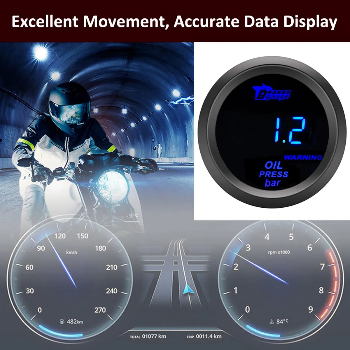 Medidor de Presión de Aceite para Coche 52mm Indicador de Aceite Presión para Auto 12V Azul Luz Digital Manómetro de Press para Automóvil 0 a 7 Bar