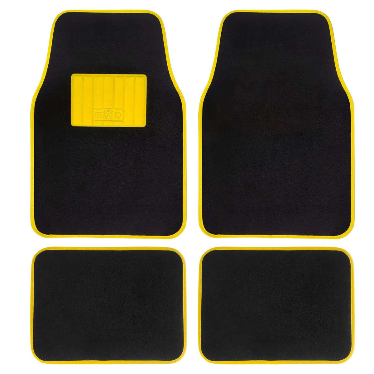 S SUMEX Alfombrillas de Moqueta Universales para Coche Alfombra con Talorena de Goma Borde Color Amarillo Alfombrillas Antideslizantes y Lavables Delanteras 45x65cm Traseras 44x33cm