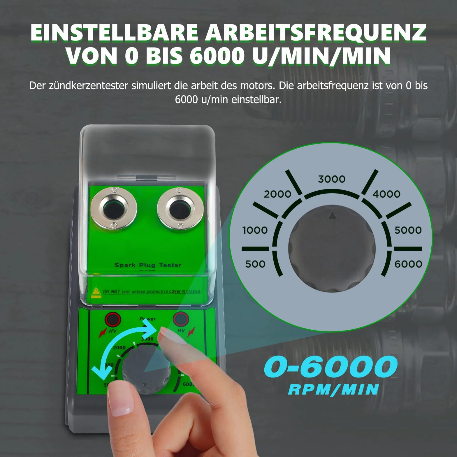 MRCARTOOL Comprobador de Bujías con Doble Orificio, Frecuencia de Trabajo Ajustable 0-6000rpm, Analizador de Bujías con Funda Transparente, para Vehículos de 12V (Verde)