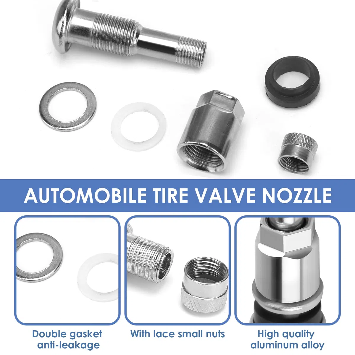 4pcs Válvula de Neumático de Coche con Tapón, Válvula de Metal para Llantas Sin Cámara Orificio de Válvula Universal 11,3mm con Tapón y Junta de Goma para Rueda Motocicleta Bicicleta Camión Plata