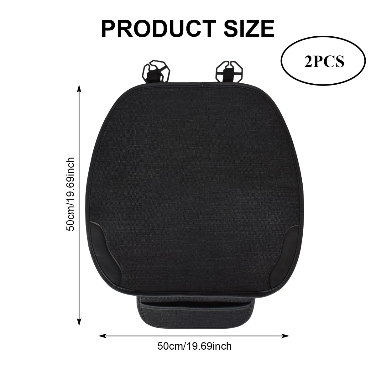 Cojín de Asiento de Coche Universal 51x50cm – Funda Antideslizante para Asiento Delantero,Transpirable y Suave,Estilo Moderno y Minimalista,Accesorios para el Interior del Automóvil (2 Piezas Negro)