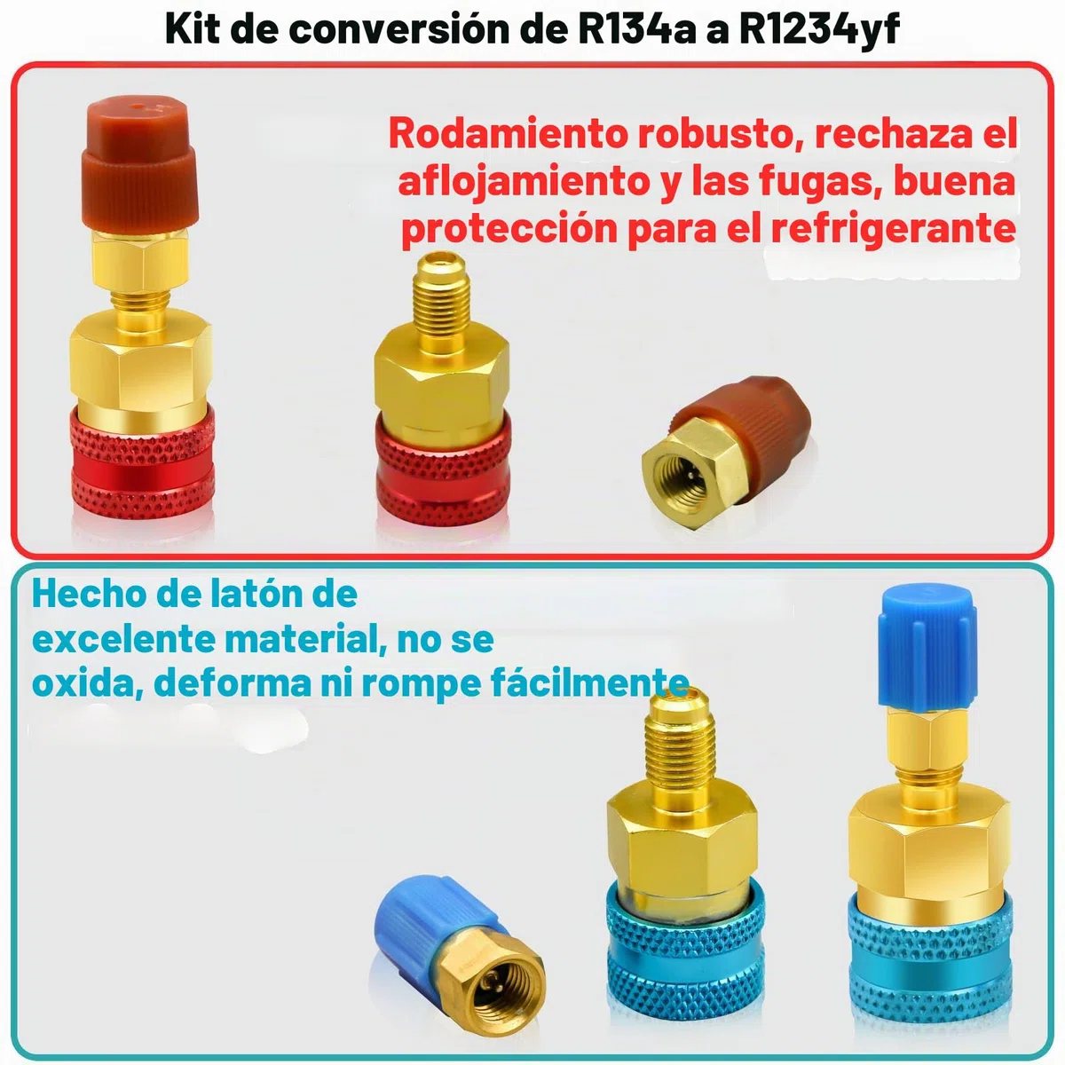 Adaptadores R1234yf a R134a, Kit de Recarga de refrigerante R1234yf a R134a,Lado Alto/bajo Adaptadores para R1234yf/R134a Recarga de evacuación del Sistema de refrigerante de CA del automóvil