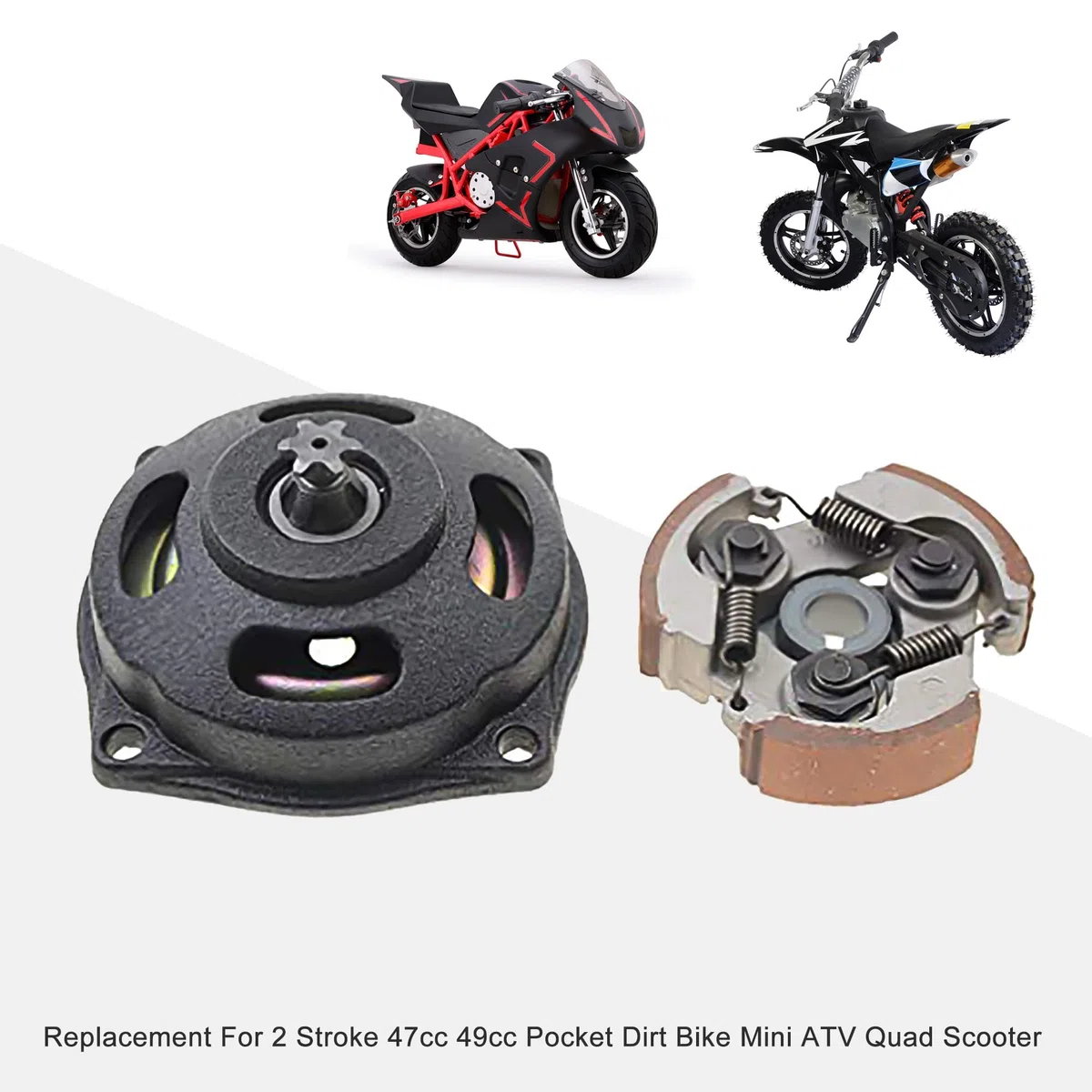 GOOFIT Conjunto de tambor de embrague de caja de 6 dientes con Kit de disco de embrague reemplazo para 2 tiempos 47cc 49cc Pocket Dirt Bike Mini ATV Quad Scooter