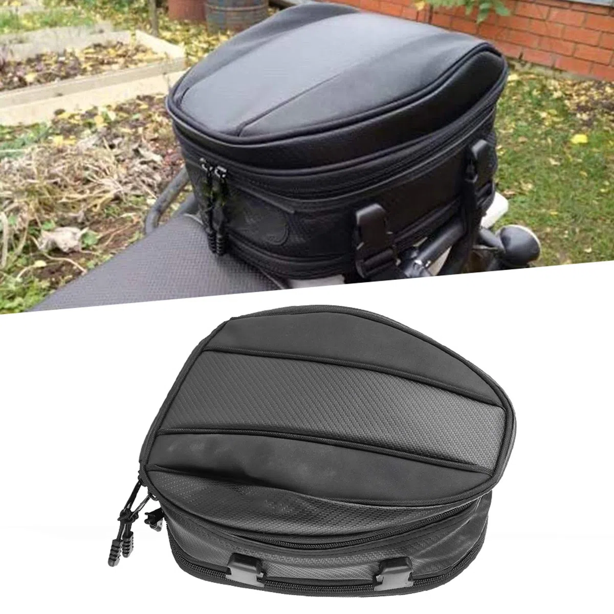 Kuuelyn Bolsa para asiento de motocicleta, cuero PU, negro, impermeable, asiento trasero, casco, cola, equipaje, caja