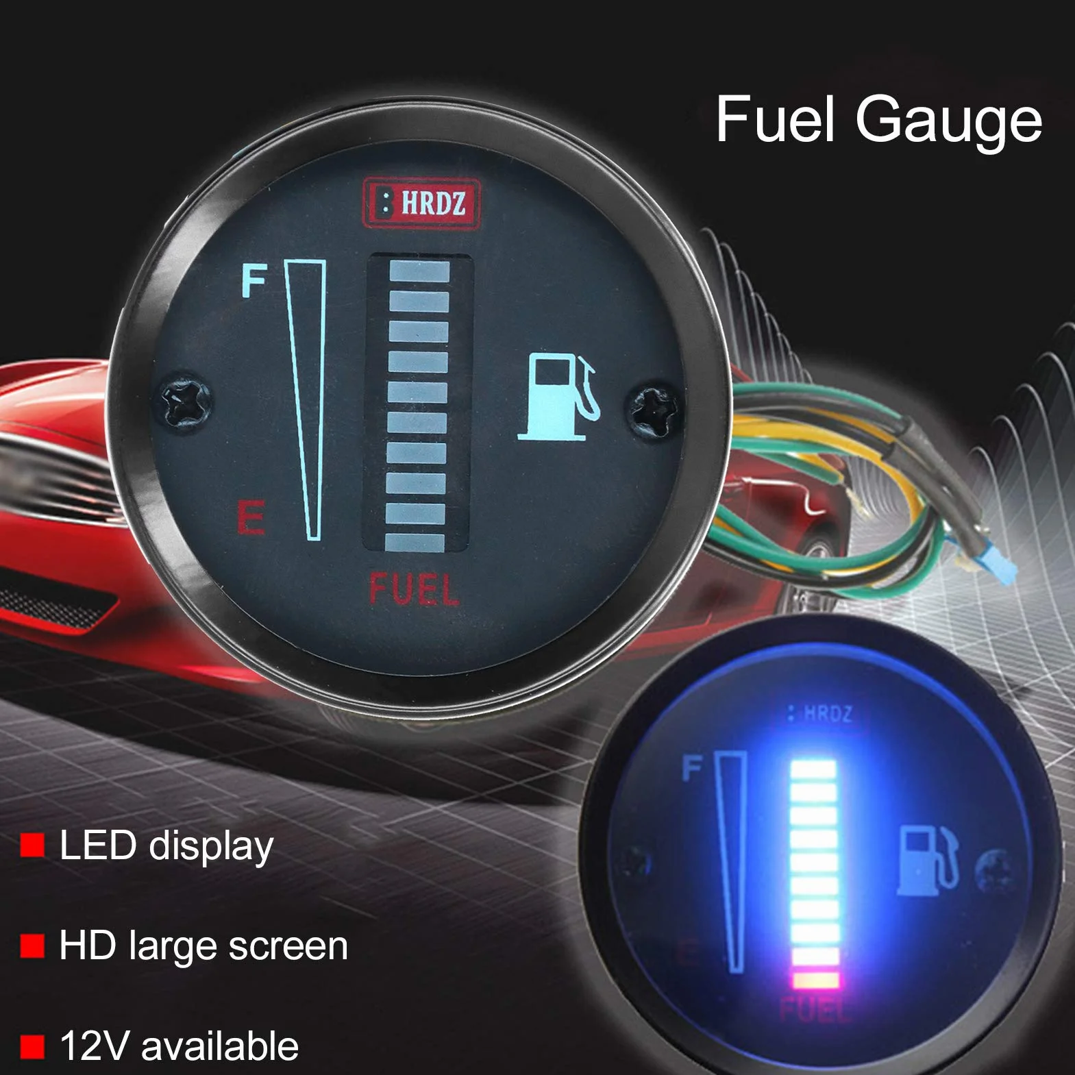 Indicador de Nivel de Combustible, Indicador de Indicador de Combustible LED de 52 Mm de Diámetro, Resistencia Ajustable de 12 V, Medidor de Nivel de Combustible Digital Universal