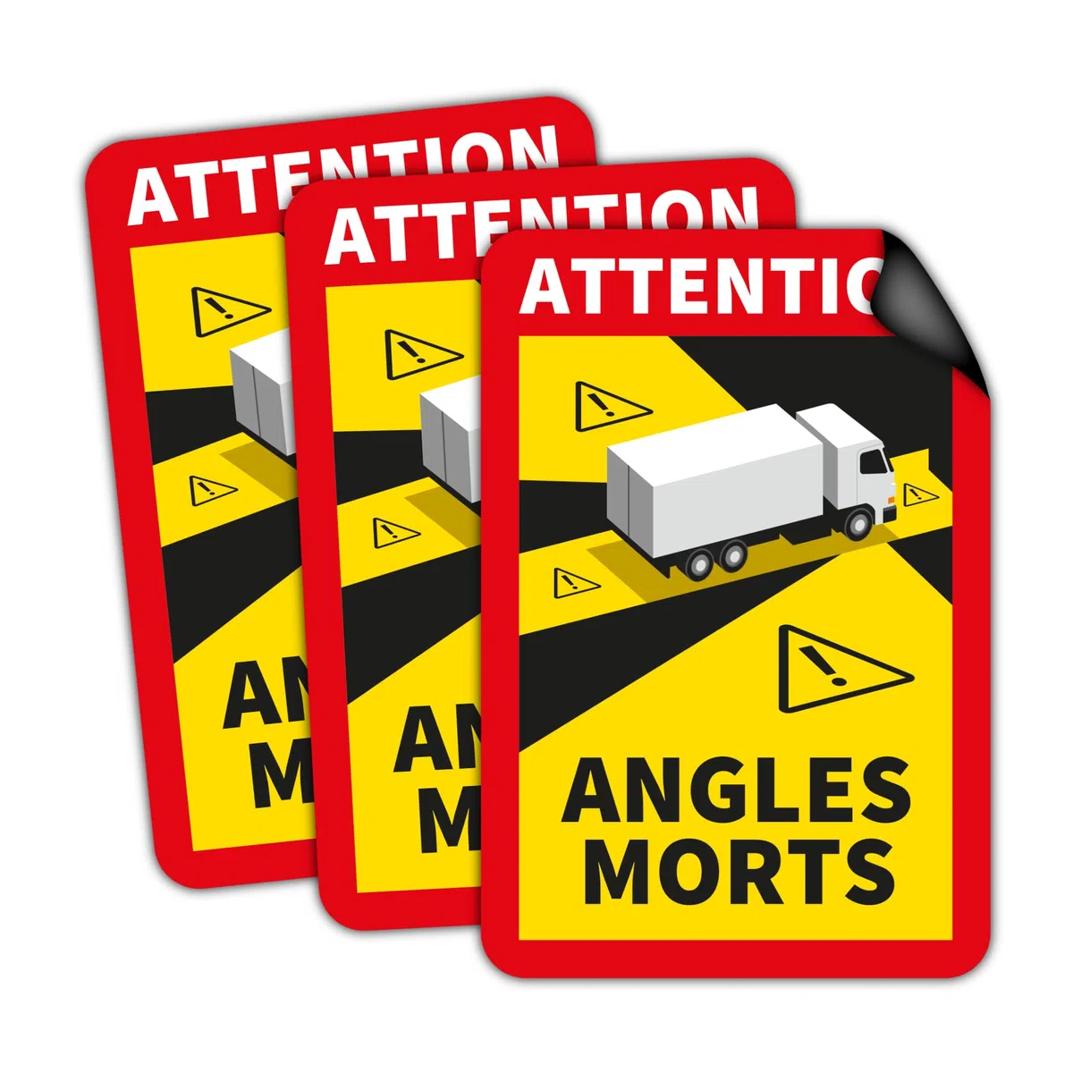 3 placas magnéticas Attention Angles Morts, 25 x 17 cm, para camiones y caravanas, cartel de advertencia para Francia con protección UV