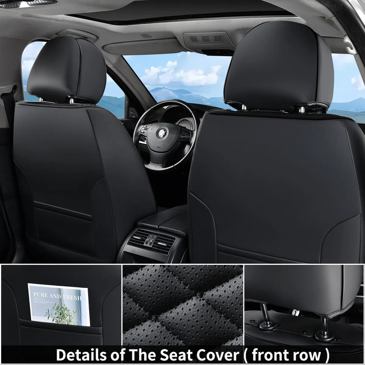 Coverado Juego Completo de Fundas de Asiento de automóvil, Fundas universales de Piel de napa automóviles, Cojines de Asiento Impermeables, Protectores de Asiento Delantero y