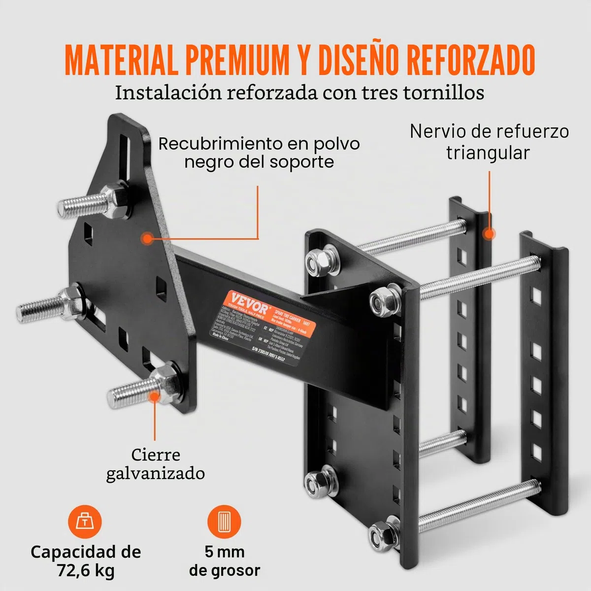 VEVOR Porta Llantas de Repuesto Soporte para Llantas de Repuesto para Remolque Capacidad de 73 kg Se Adapta a Ruedas de 4, 5, 6 y 8, Patrones de Pernos compatible con varios modelos de remolque