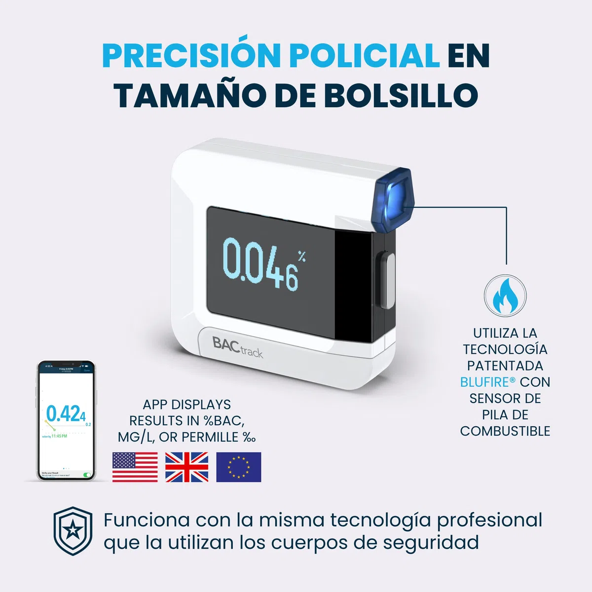 BACtrack Etillotest C8, precisión de calidad profesional, conectividad Bluetooth inalámbrica para smartphone opcional para dispositivos Apple iPhone, Google y Samsung, Android