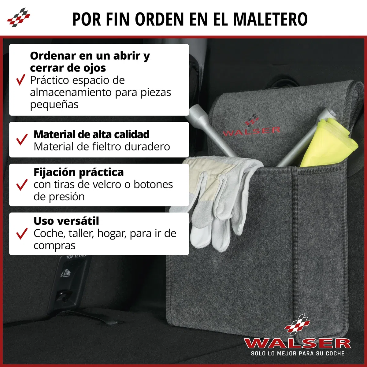 Walser Bolsa de Herramientas para el Maletero Toolbag tamaño XXL, Organizador de Fieltro para el Maletero, Bolsa para el Coche Ok Gris