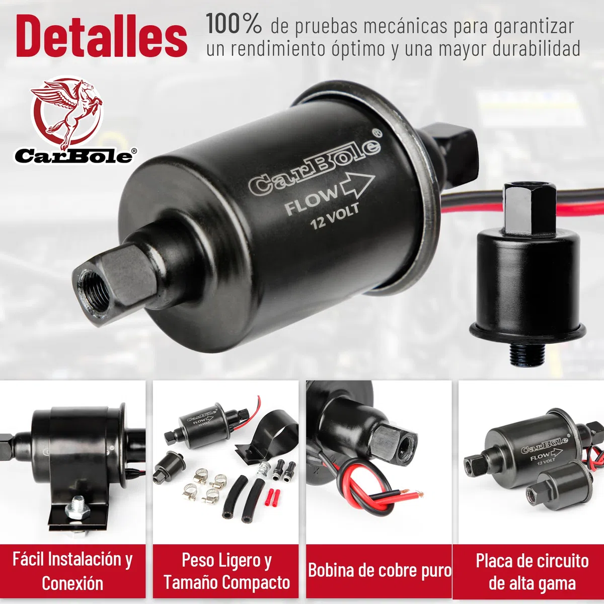 CarBole Bomba de Combustible Eléctrica 12V,5-9PSI,Bombas de Combustible,Entrada y Salida de 5/16 Pulgadas,Todos los automóviles y generadores de 12V Pompe à Carburant