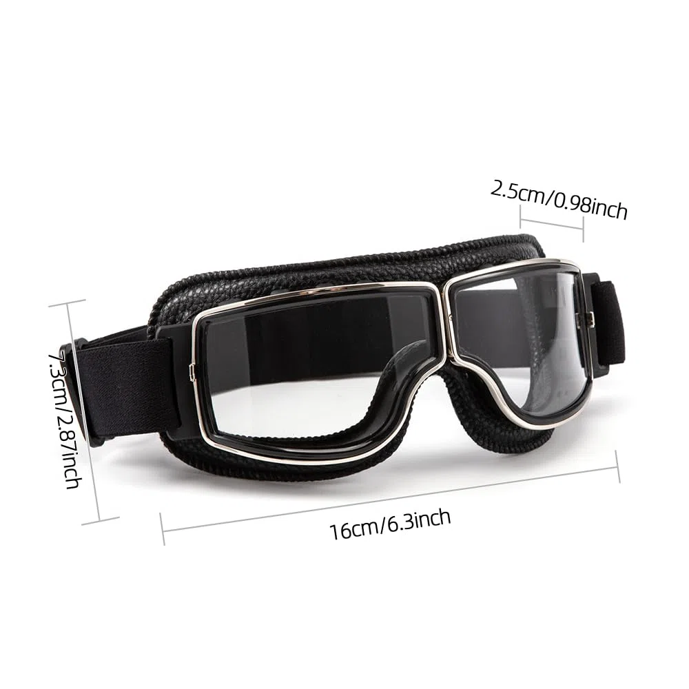 Gafas de moto vintage aviador retro plegables de cuero PU resistentes al viento para hombres y mujeres