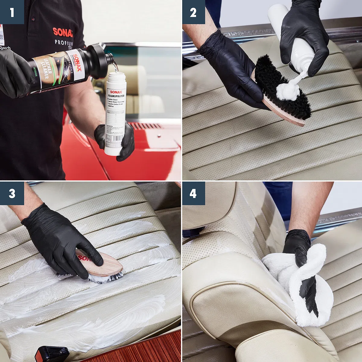 SONAX PROFILINE LeatherCleaner (1 litro) limpiador de espuma extra fuerte para piel de alta calidad de piel lisa pigmentada. Número de artículo: 02703000