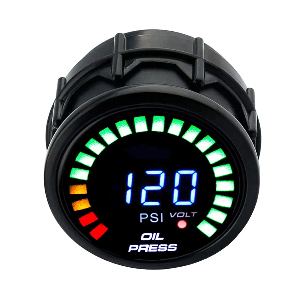 ETOPARS Motor de Coche Auto Digital 2 Pulgadas 52mm Medidor de Presión de Aceite Puntero Kit Refuerzo Pantalla Indicador de luz LED Tinte Humo Len Calibre Carreras