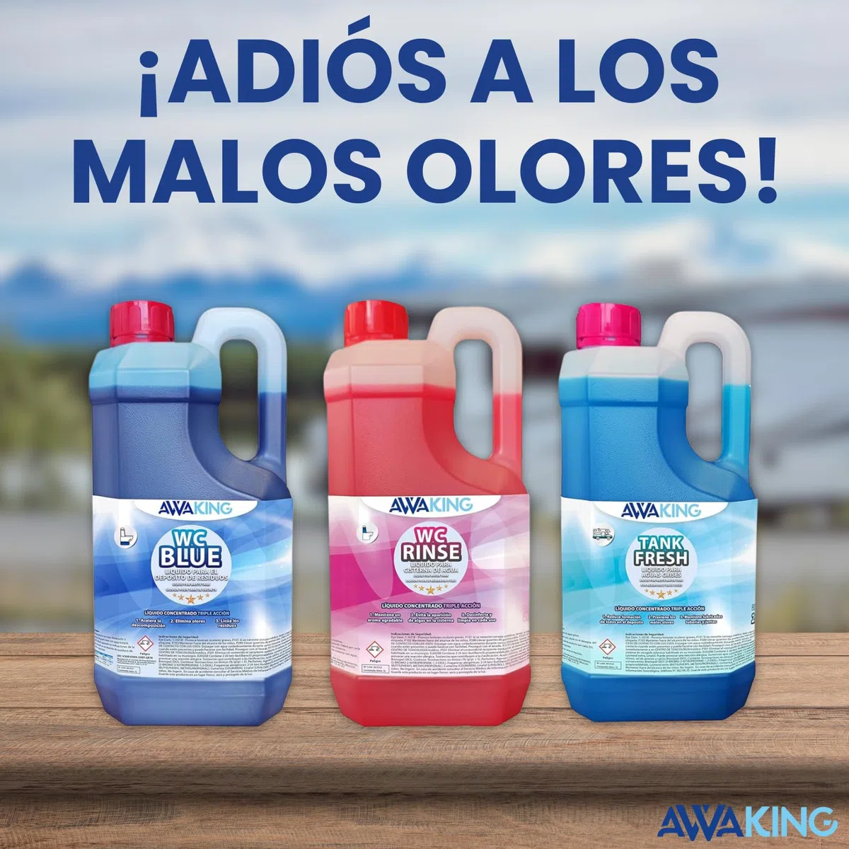 PLANTAWA Liquido WC Quimico Caravana WC Blue 2L + Rinse 2L + Fresh 2L,Liquido Autocaravanas Aguas Negras + Taza WC Cisterna + Aguas Grises,Depósito Residuos Autocaravanas, Líquido Potty