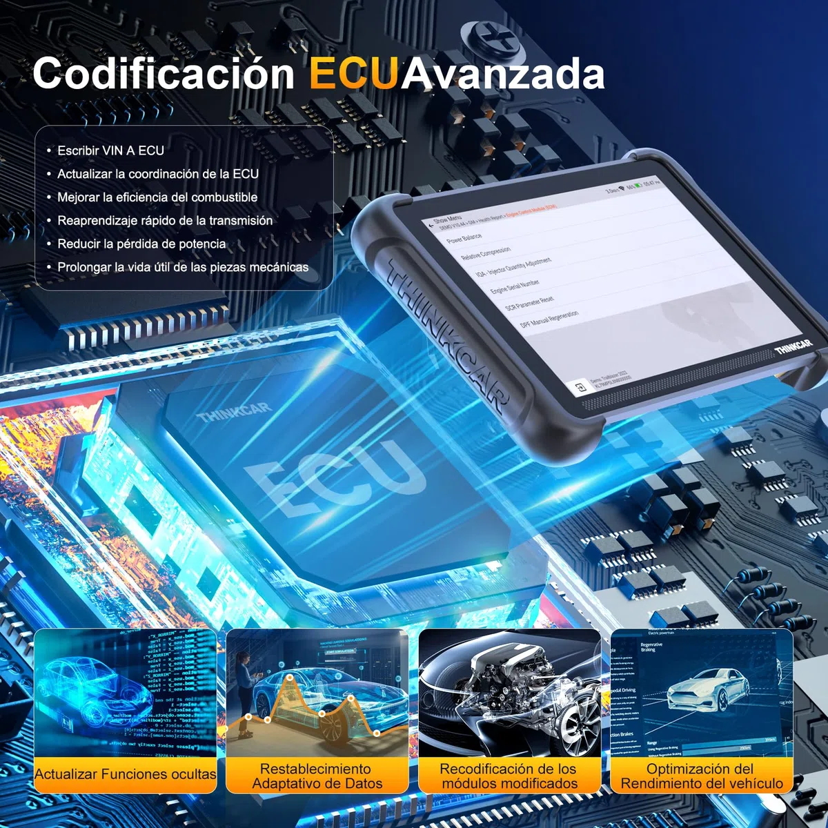 OBD2 Diagnosis, ThinkScan 689BT Diagnosis Coche Multimarca de Todos Sistema | Y 34+ Funciones de Reinicio, Diagnosis Coche Con Control Bi-Direccional/Prueba Activa-Actualizaciones Gratuitas de Por Vida