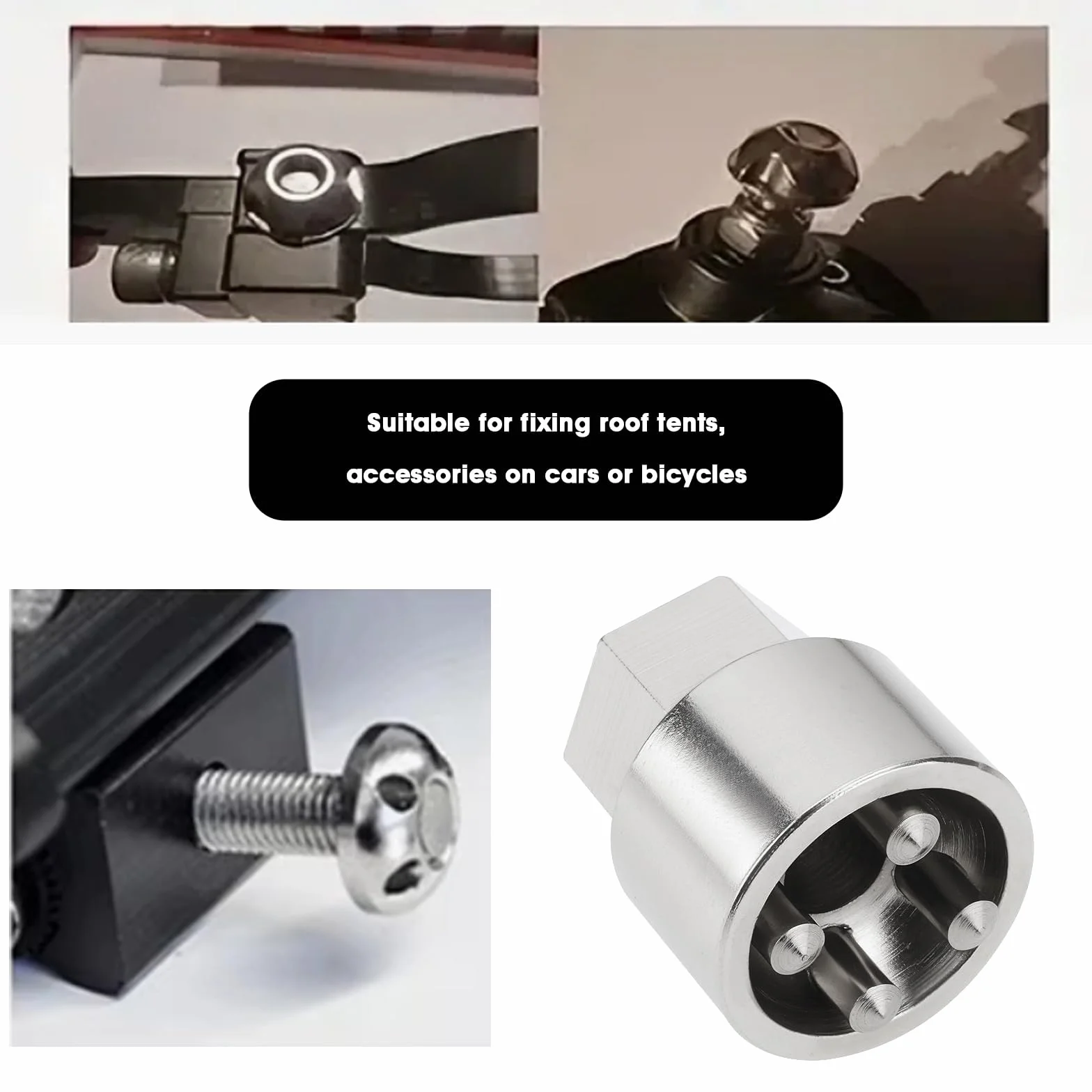 1 Juego de Tuercas de Seguridad Antirrobo de 4 Orificios M8 Dispositivo Antirrobo de Acero Inoxidable para Sistema Solar de Portabicicletas de Techo de Carpa