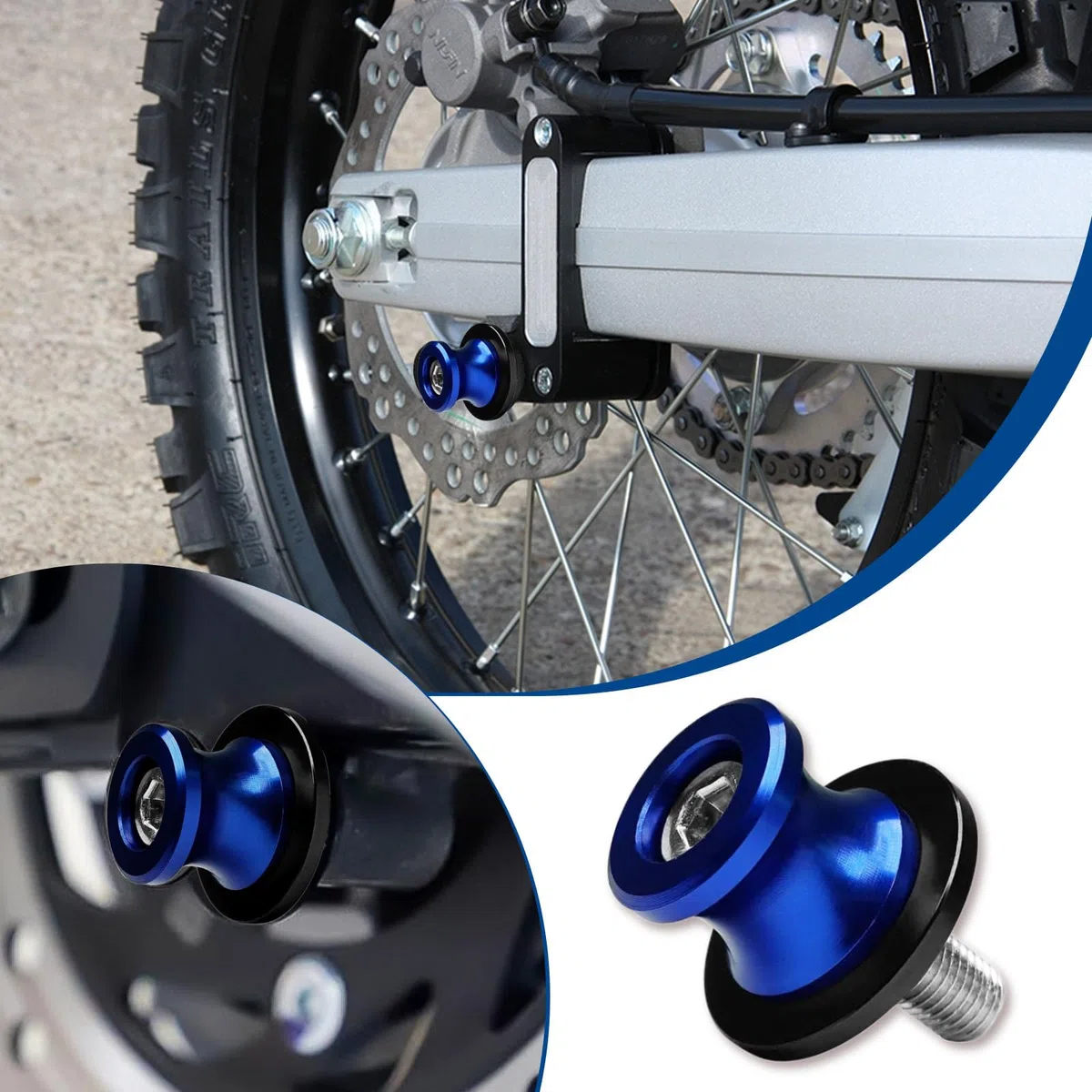 4 Piezas Diábolos para Moto: M10 Azul Carretes de Brazo Oscilante Aluminio CNC, Brazo Oscilante Motocicleta, Caballetes Traseros de Moto, Brazo Oscilante Motocicleta, Motocicleta CNC Soporte Trasero
