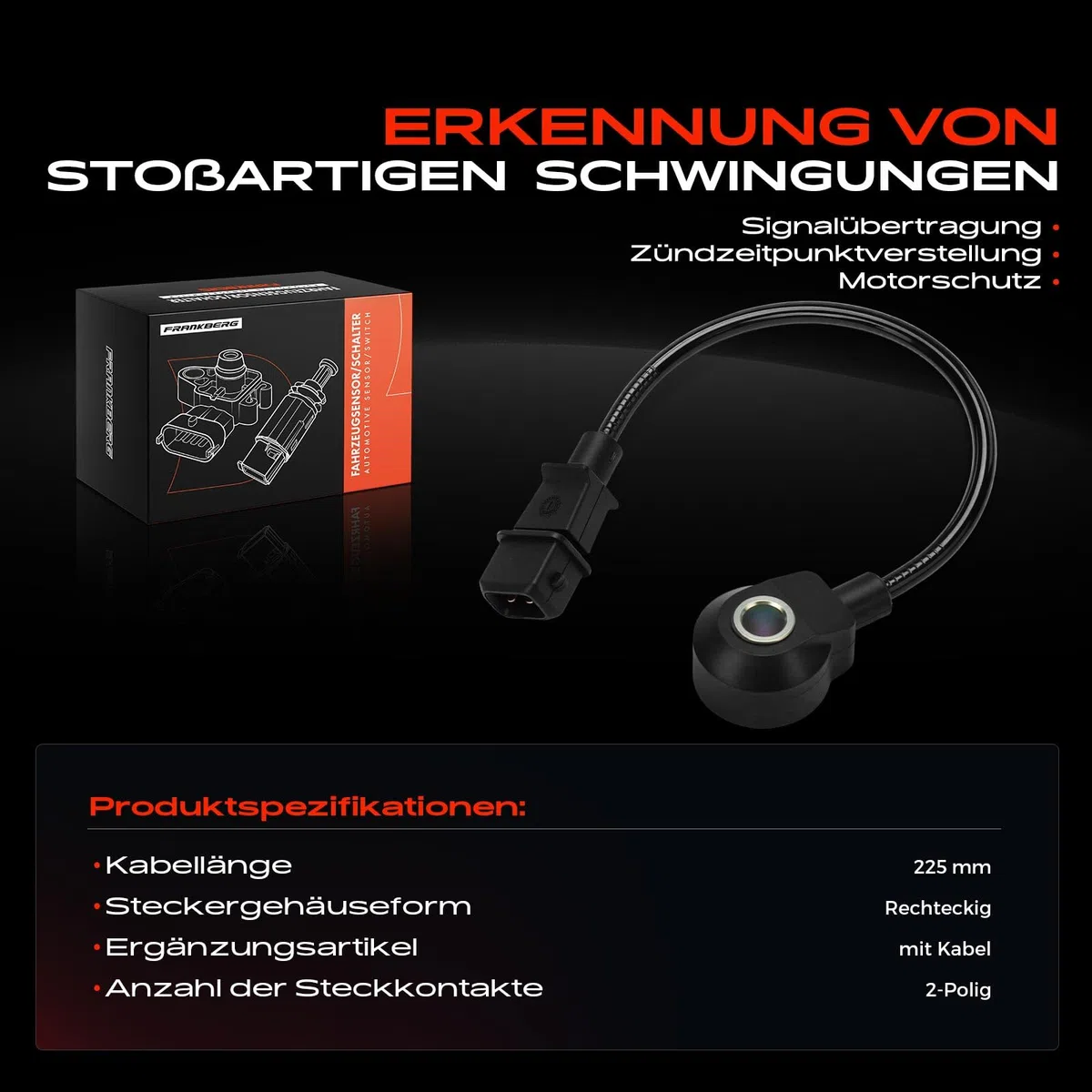 Frankberg Sensor de detonación DetonationsSensor 2 Polos Compatible con Picanto SA Getz TB Replace# 3925002400