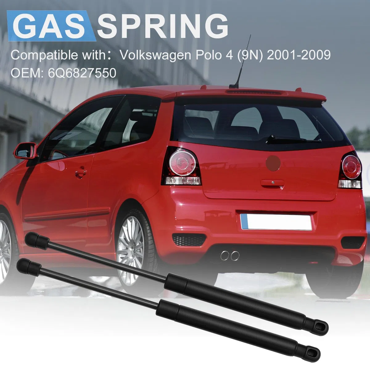 2 Resorte de Gas para Maletero Compatible con VW Polo 9N (2001-2009), Muelle Neumático Maletero Amortiguadores de Maletero 6Q6827550