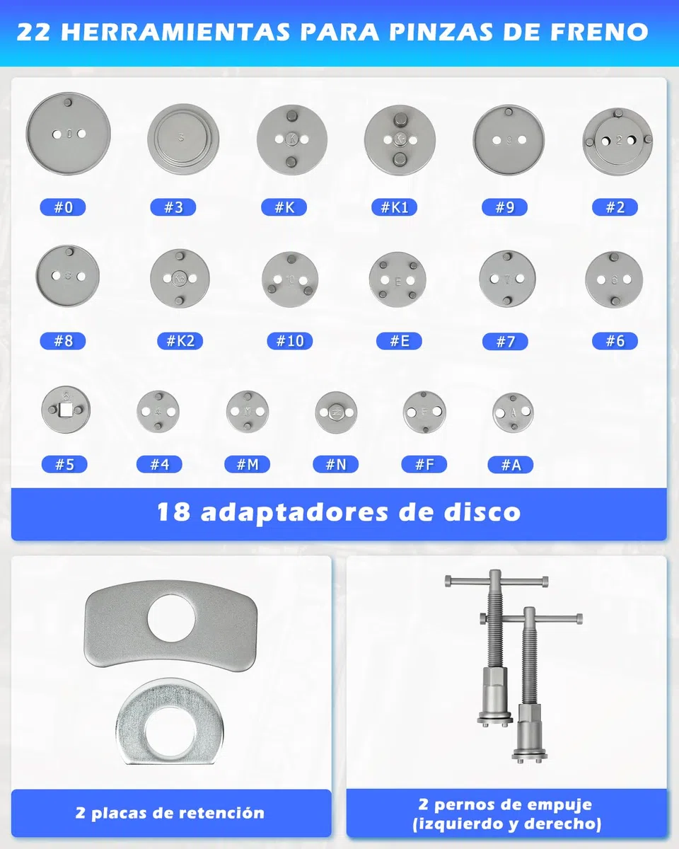 DAYUAN Reposicionador de pistones de Freno 22 Piezas para reposicionar el pistón de Freno al Cambiar los Discos, Las Zapatas o Las Pastillas de Freno, Set de Herramientas para vehículos