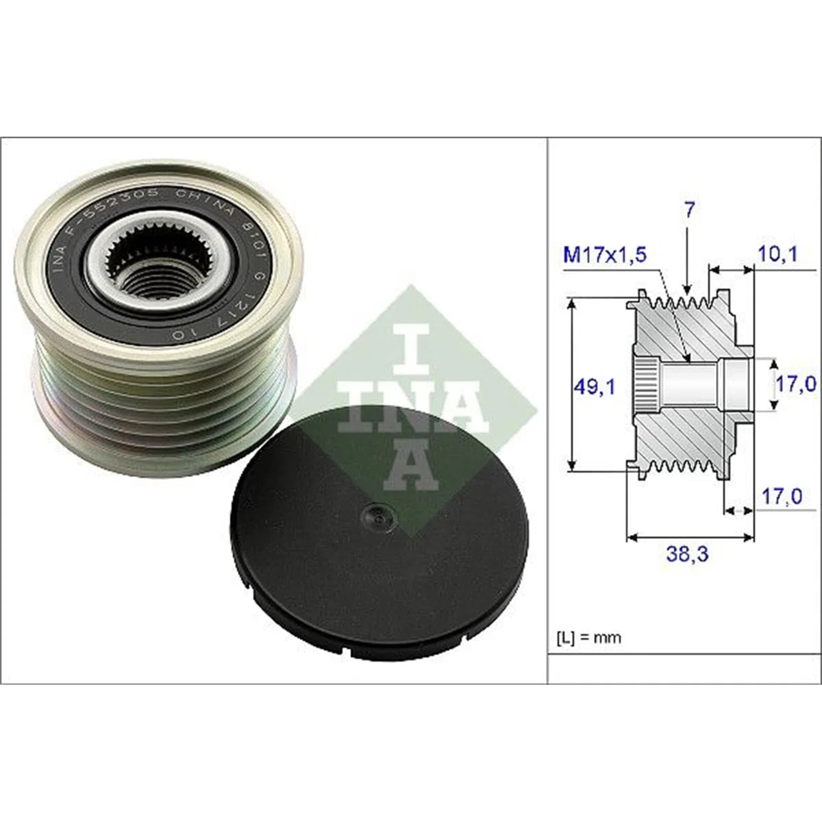 INA 535 0153 10 Rueda libre de alternador Compatible con NISSAN Qashqai II J11, J11, RENAULT MEGANE III Grandtour KZ0/1 GRAND SCÉNIC III JZ0/1 Megane IV Grandtour K9A/M/N