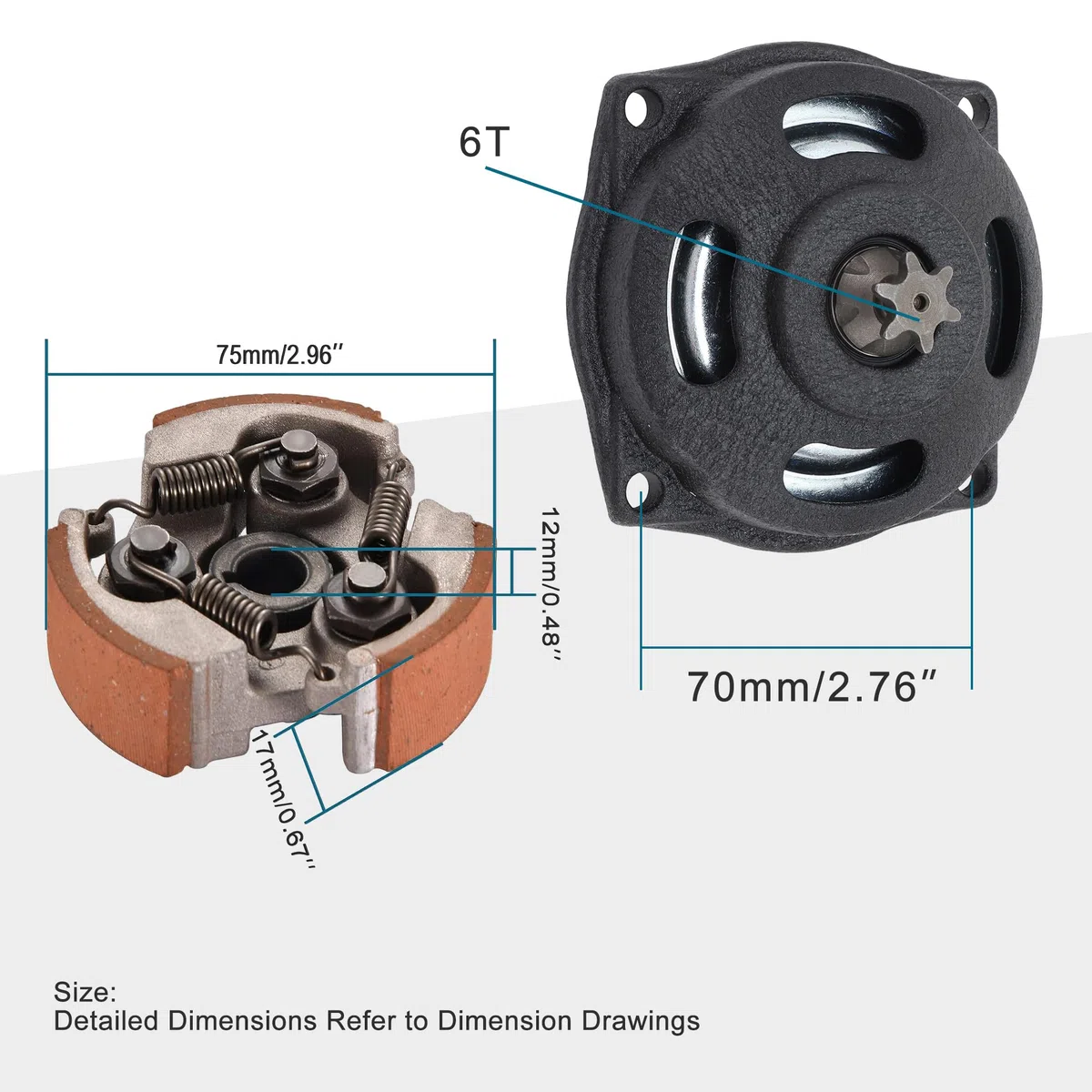 GOOFIT Conjunto de tambor de embrague de caja de 6 dientes con Kit de disco de embrague reemplazo para 2 tiempos 47cc 49cc Pocket Dirt Bike Mini ATV Quad Scooter