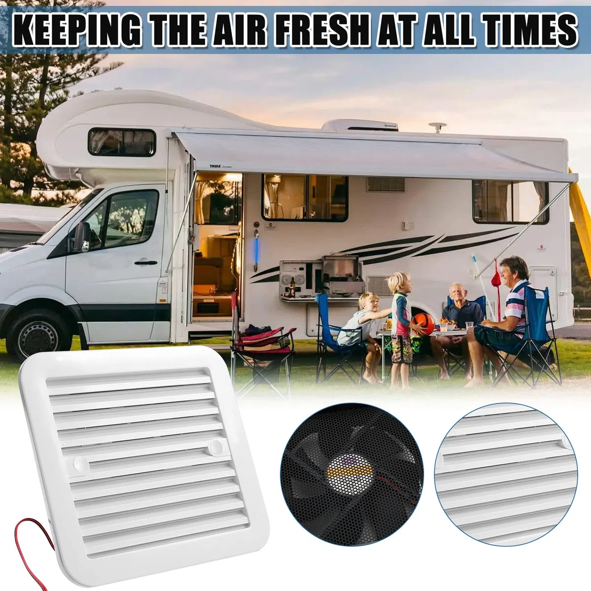 Extractor de Aire para Caravanas, 2,4W 12 V Ventilación de Aire Máxima para RV, Ventilador de Techo Extractor Reversible, Ventilador de Escape Lateral Silenciador para Autocaravana Remolque (Blanco)
