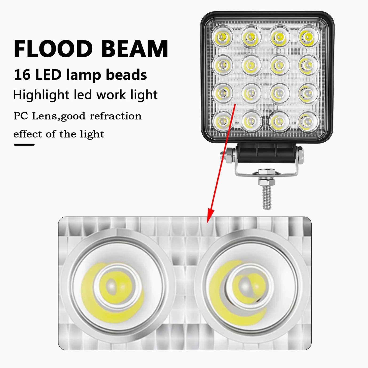 SKYWORLD Barra de luz LED de trabajo 4 Pulgadas 48W Flood que conduce luces de niebla para un vehículo todoterreno 4WD camión tractor Tractor Remolque 4x4 SUV ATV (paquete de 2)