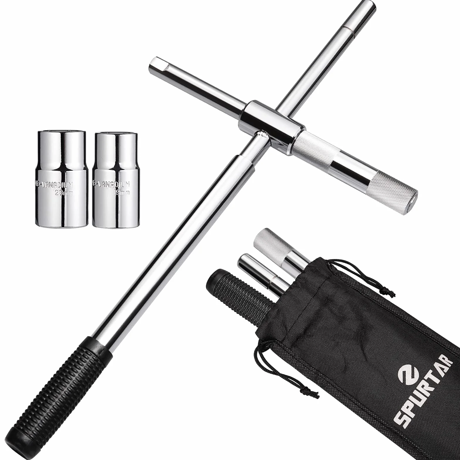 Spurtar Llave de Rueda de Cruz 17 19 21 23mm Extensible Rueda Telescópica Coche Furgoneta Brace Enchufe Neumático Tuerca Llave