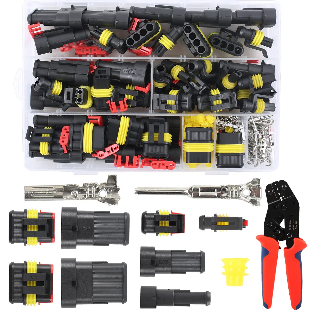 352 unidades de conectores impermeables para coche, 1/2/3/4 pines, conector rápido + 1 pieza crimpadora para automóviles, motocicletas y otros vehículos