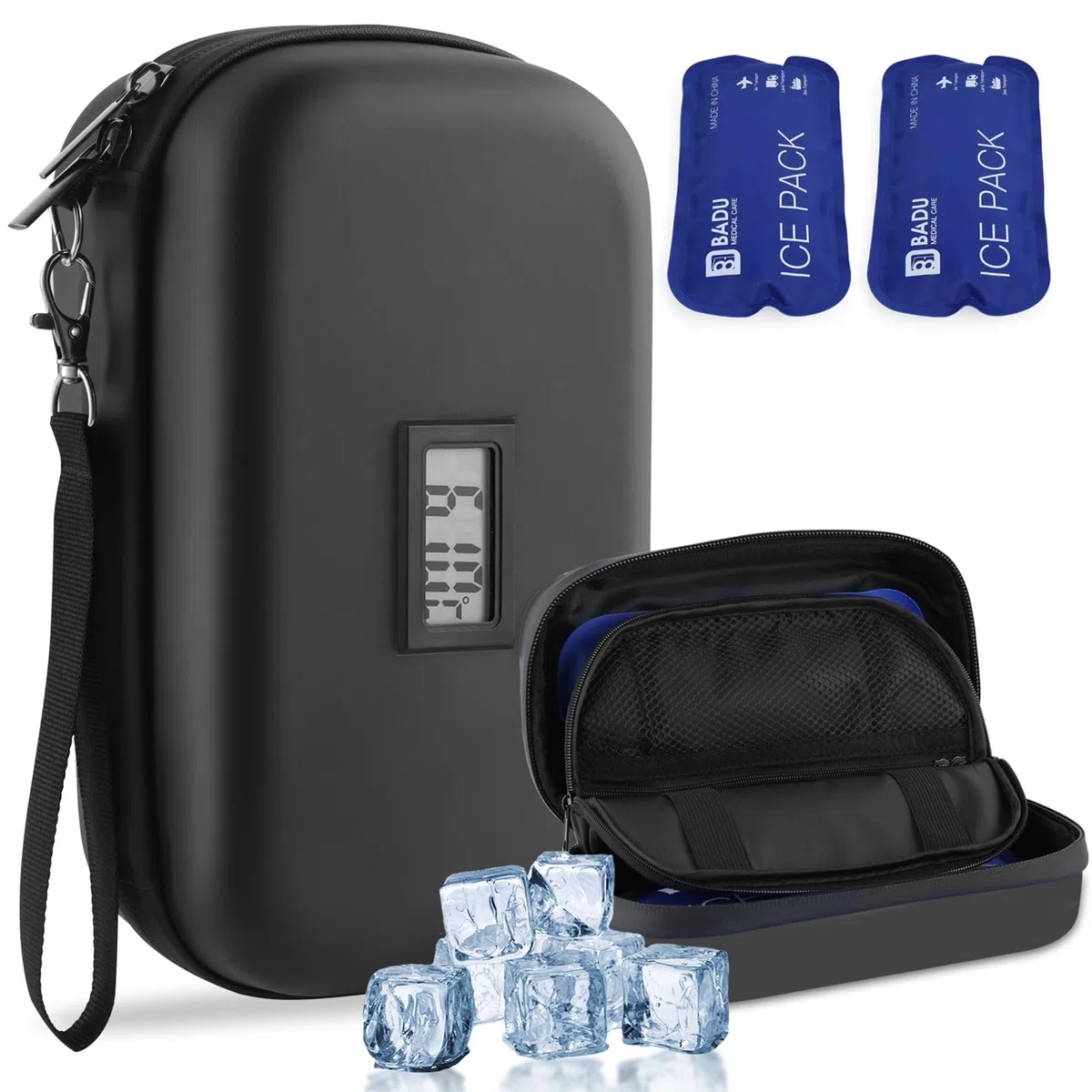 Enfriador de insulina de 24 horas para viajes, aprobado por la TSA, enfriador de medicamentos refrigerado para viajes con termómetro y pantalla de temperatura, bolsa de viaje para diabéticos
