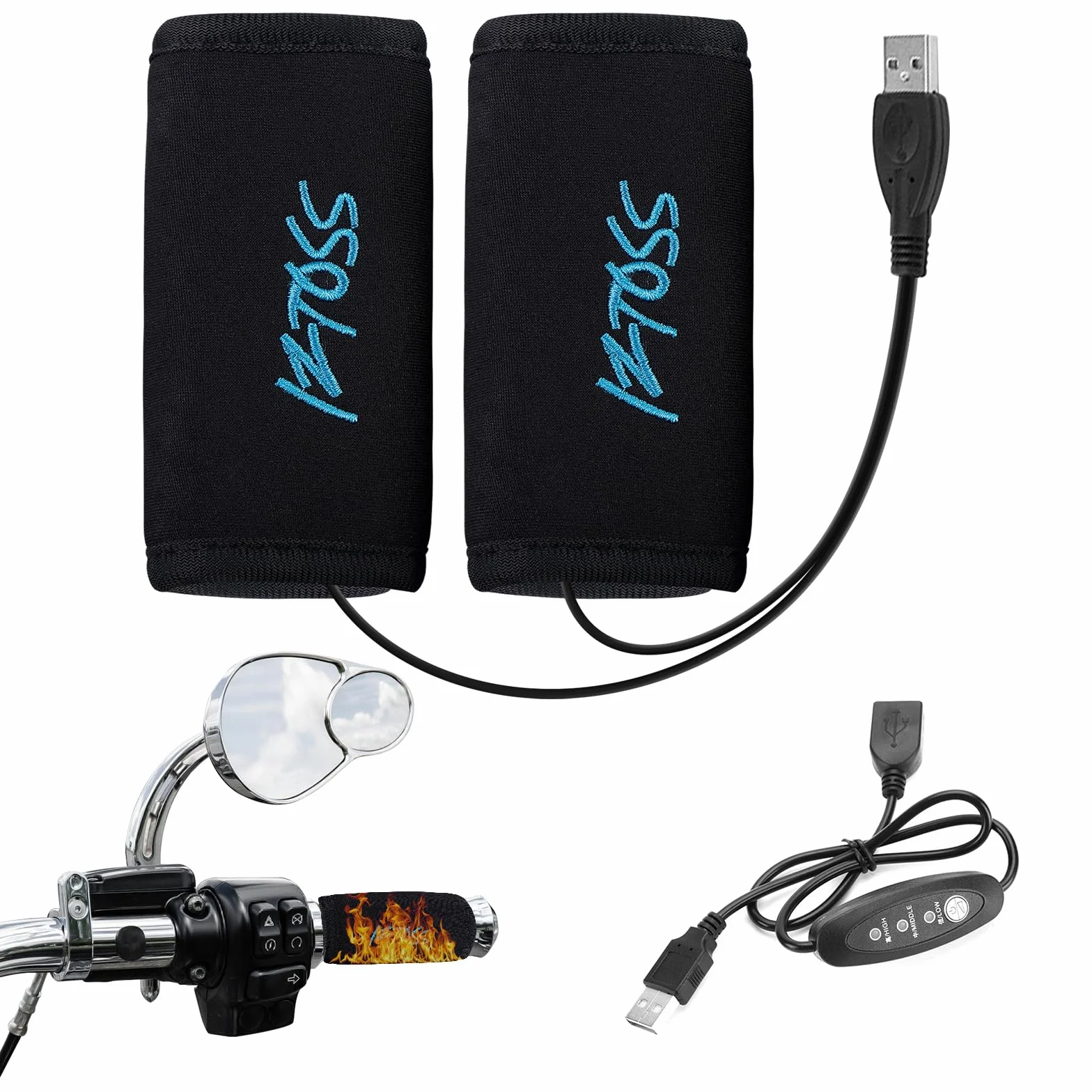 Mango De Calefacción Mango De Motocicleta, 5V PUños Calefactables Para Motocicleta, USB PUños Térmicos Para Motocicleta, PUños Calefactables Para Bicicleta Para Diámetro De Mango De 22-30mm
