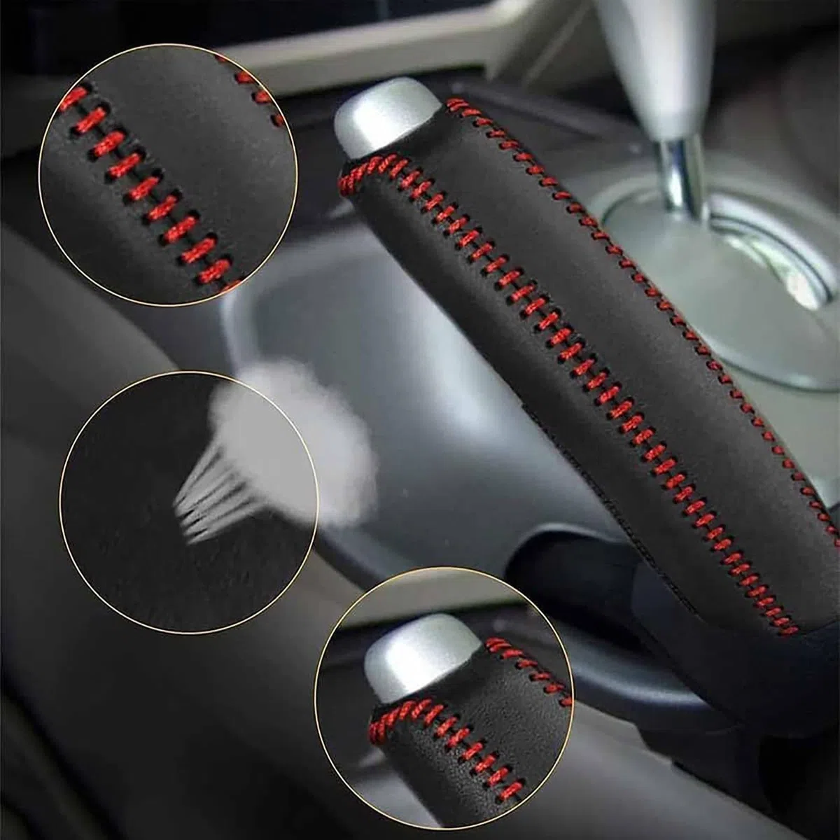 NALSA Cubierta Freno Mano para Coche para Seat Arona KJ 2018-2024, Cuero Funda del Freno De Man EmpuñAdura Funda Antideslizante Protectora Interior Accesorios,A/Black-Red Line