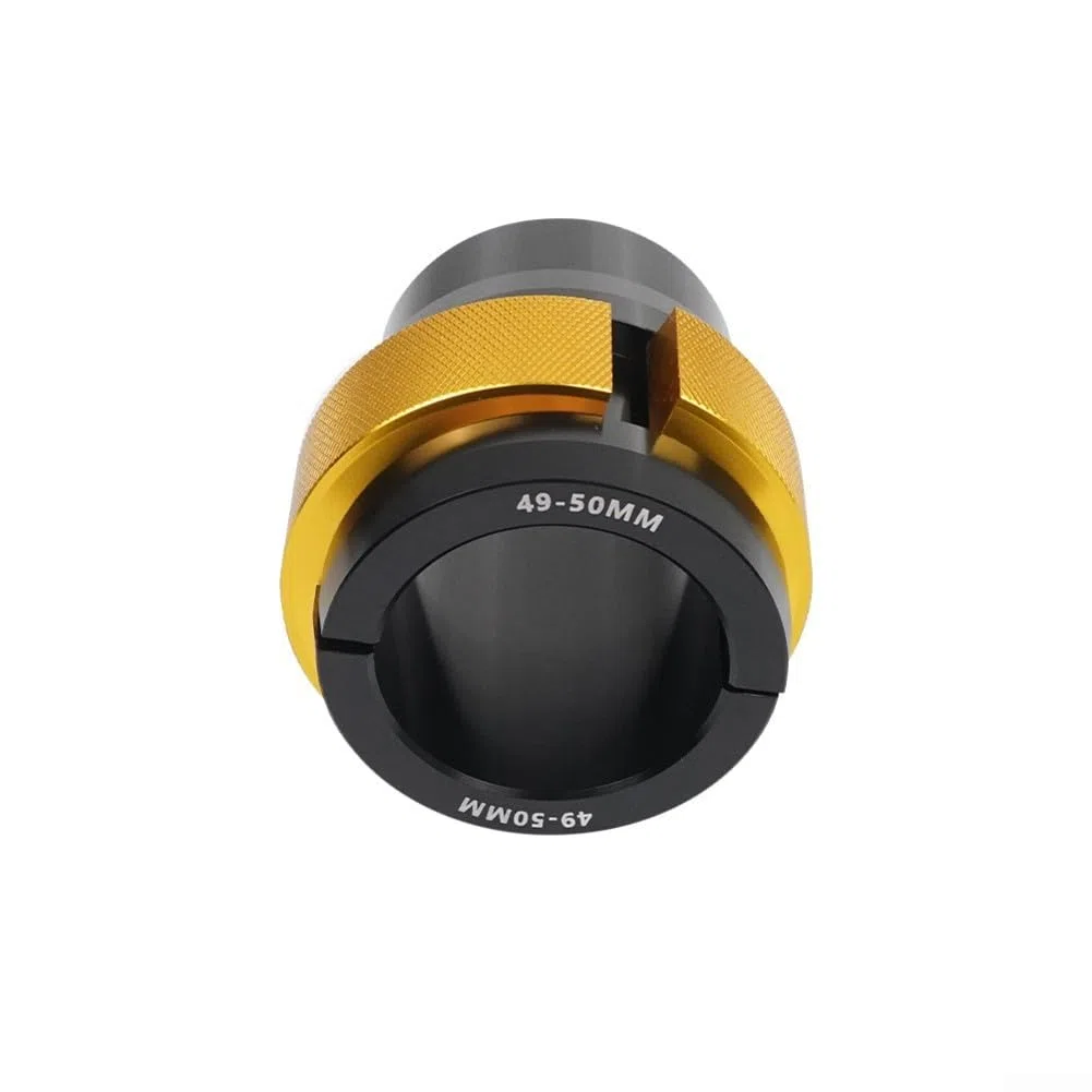 Herramienta de instalación de sello de horquilla ajustable para horquillas delanteras de motocicleta, material de aleación de aluminio para resistencia y rigidez (oro 49-50 mm)