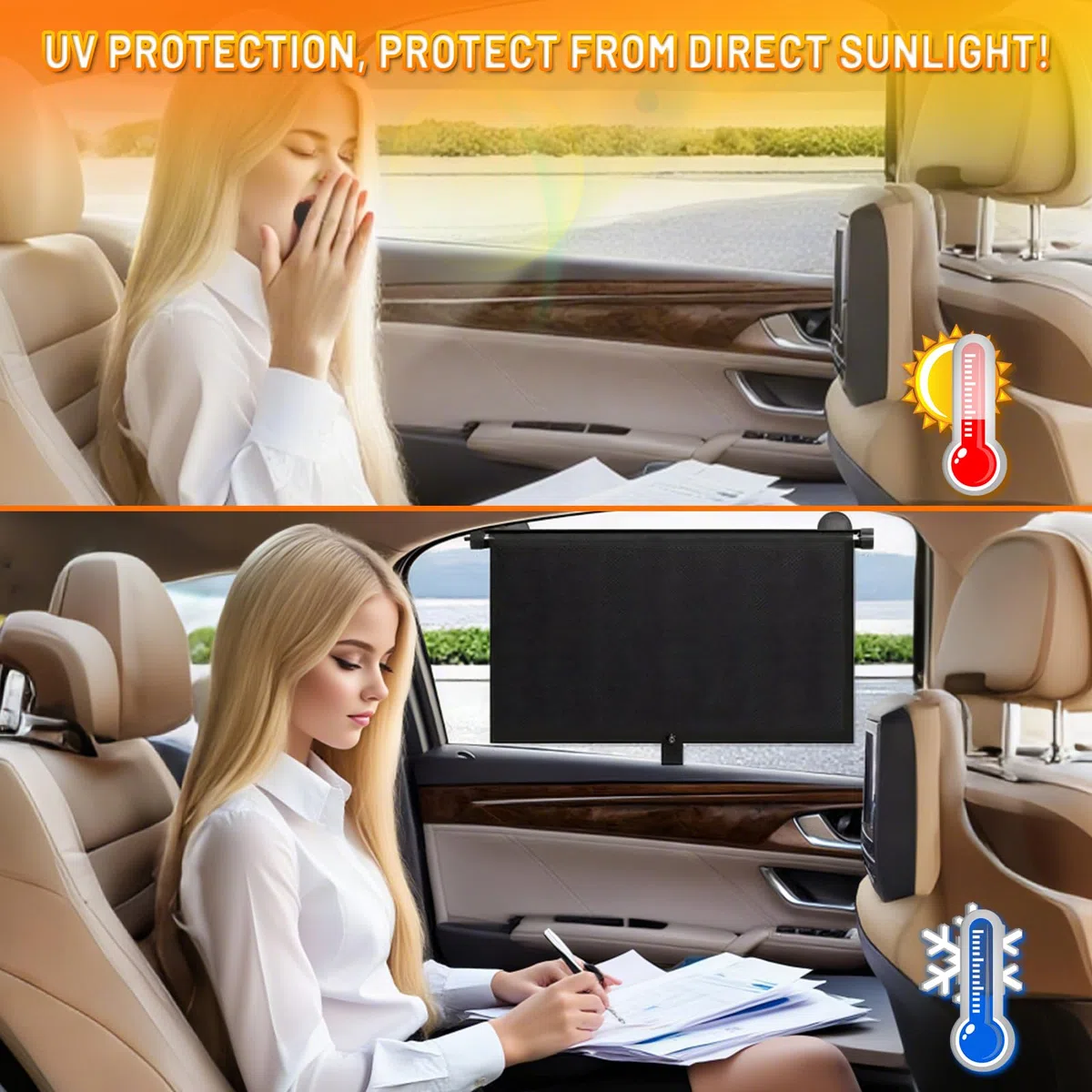 D-Lumina Parasol de Coche para Ventana Lateral Trasera,Cortinilla Enrollable con Protección UV Bebés y para Niños y Mascotas Parasol Coche Bebe Desmontable,Accesorio de Coche 2 Unidades