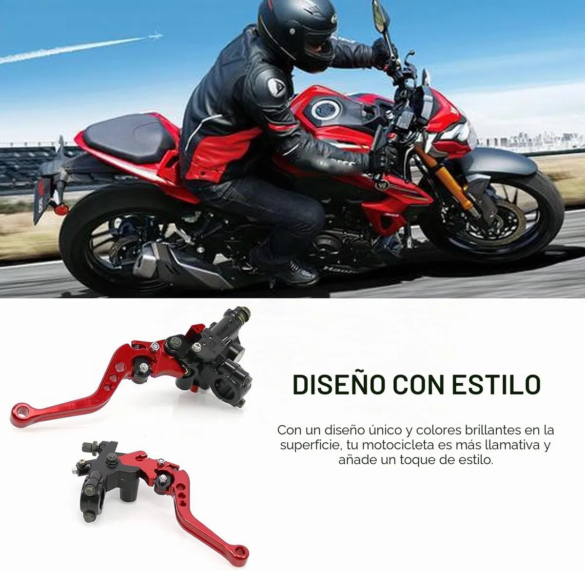 Longzhuo Palanca de Motocicleta Universal 7/8" (22 mm) - Freno y Embrague para Moto Cross 50 cc - Mango de Freno (Rojo)