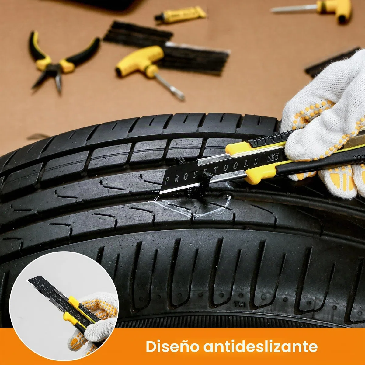 Kit de reparación de neumáticos – 27 piezas – Kit de parche y tapón para pinchazos con estuche, kit de parche de neumáticos portátil con sellador, ideal para coche, motocicleta, camión, furgonetas