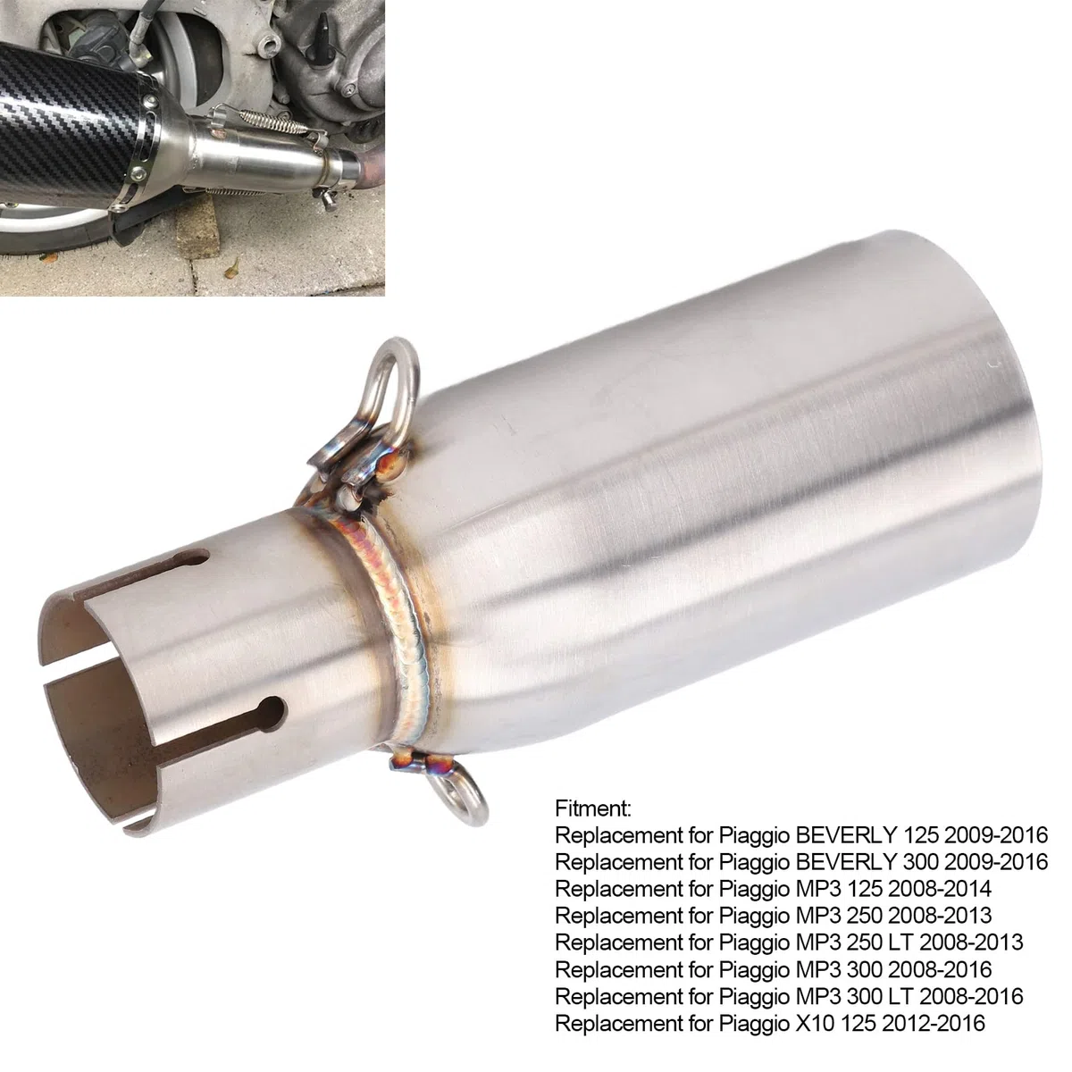 Conector de Adaptador de Enlace de Motocicleta de Tubo de Escape Medio de Motocicleta, Reemplazo Adecuado para Beverly 125, 300, MP3 250, 300 LT, X10 125 Tube Mid Refitting