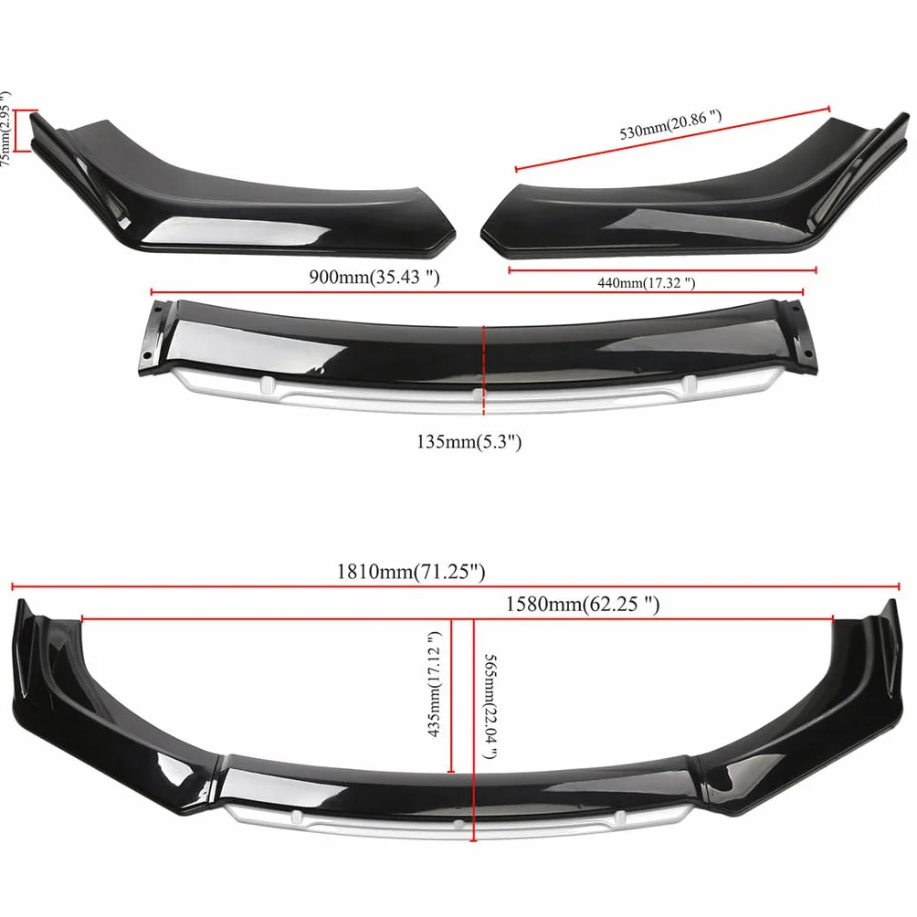 Coche Alerón Delantero para Opel Insignia B Sports Tourer Kombi 2017-2024 2025, Alerón Delantero Labio Hoja Divisoria Lip Exteriores Accesorios(Black Red)