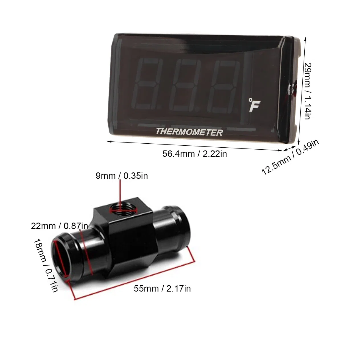 Wakects Termómetro Digital de Calibre de Temperatura del Agua Pantalla LCD de 12 V Motor de Temperatura de Agua de Motocicleta Universal con Luz de Fondo para Motocicletas (rojo)