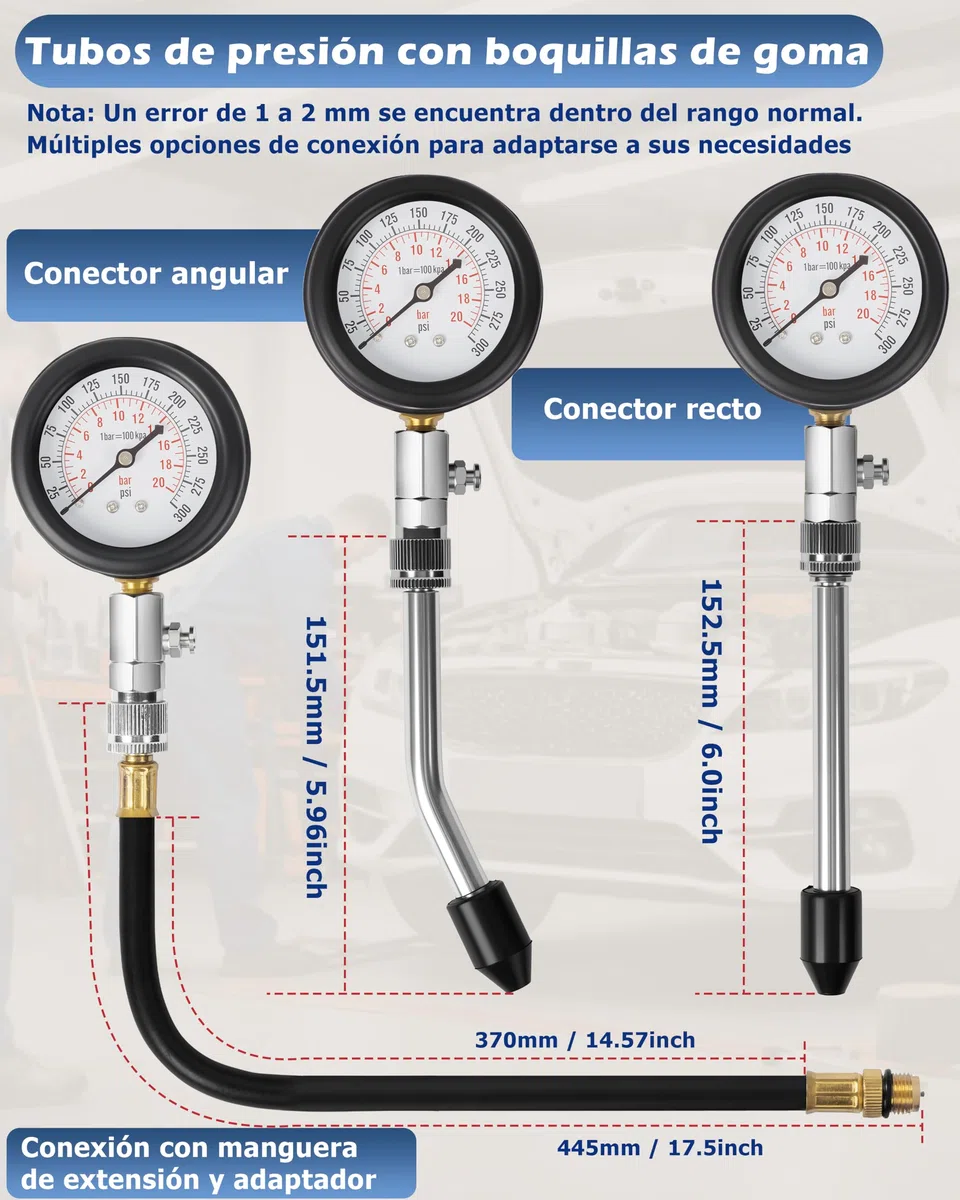 DAYUAN Juego de 8 probadores profesionales de compresión de motor de gasolina para automóviles y motocicletas